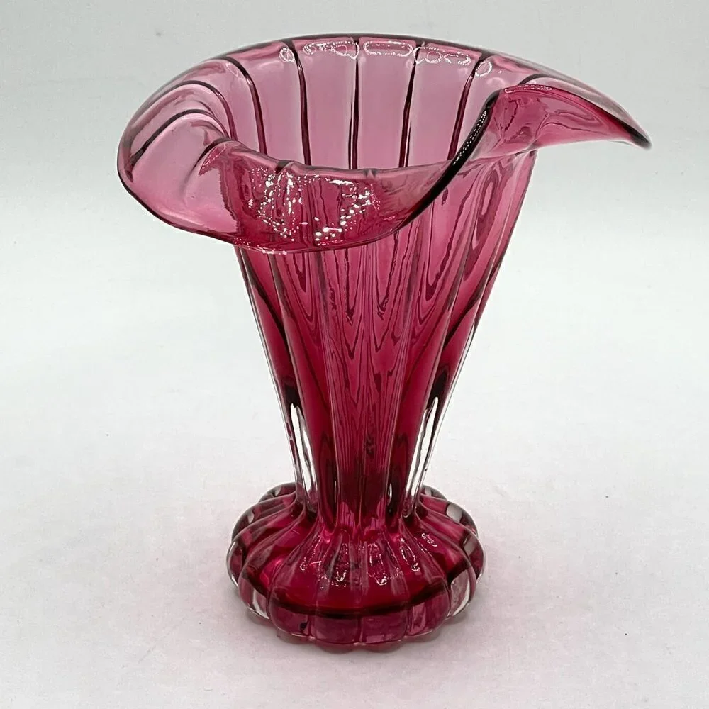 Pink Cranberry Vintage Jack In The Pulpit Floral Studio Art Glass Vase